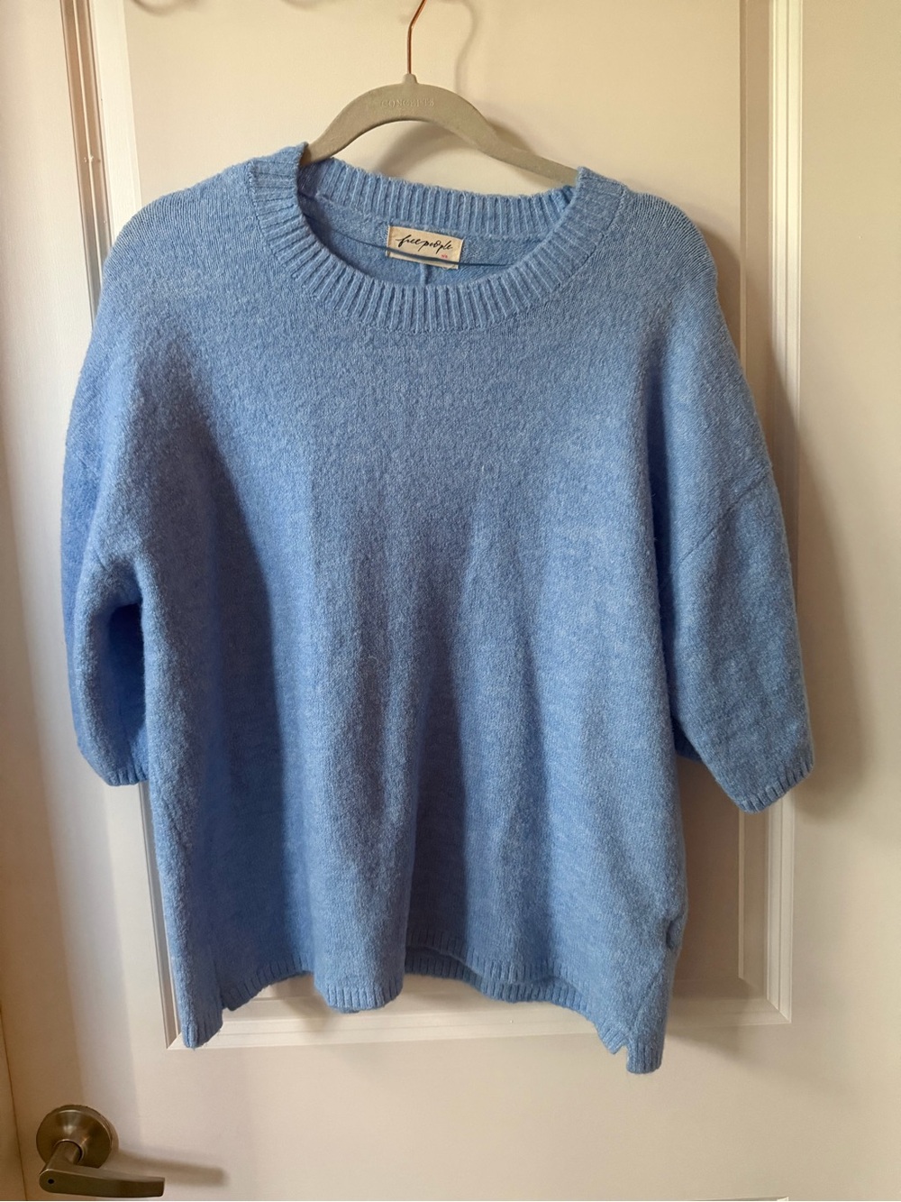 Free People Light Blue Short-Sleeve Crewneck Sweater